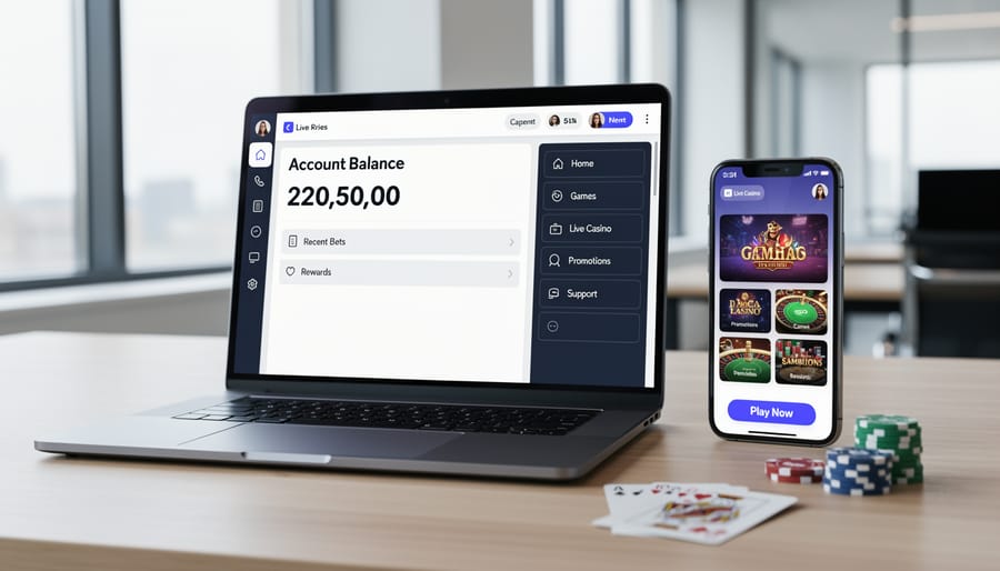 Computer screen showing clean gambling website interface with prominent navigation