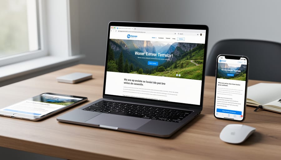 Simple webpage displayed on desktop monitor, laptop, and tablet screens