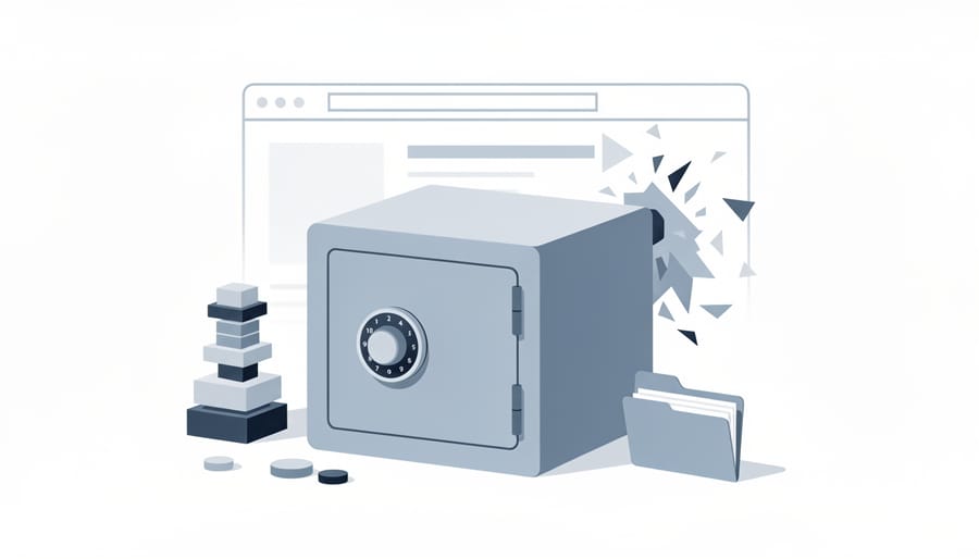 A fireproof safe holding backup storage drives, symbolizing secure WordPress backup storage away from the server.