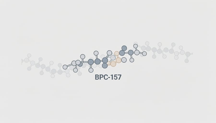 Abstract molecular chain made of repeating spherical units representing a peptide sequence