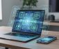 “Modern laptop and smartphone on a desk with a subtle holographic, glowing interface pattern representing high-tech website design.”