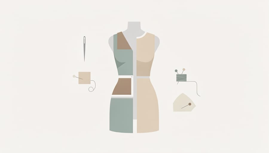 Tailor sewing a garment on a worktable, symbolizing modular reusable components in a WordPress theme